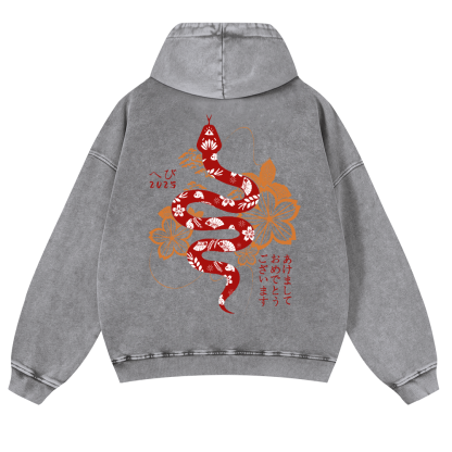 Snake Vintage Washed Cotton Back Art Hoodie