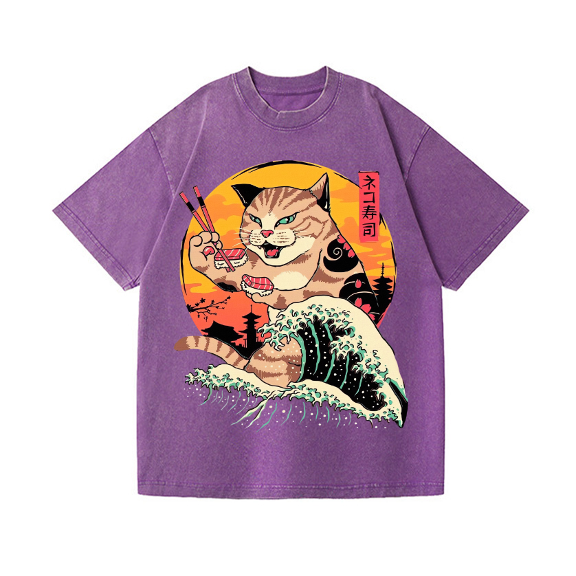 Ukiyoe Cat Vintage Wash Japanese Design T-Shirt