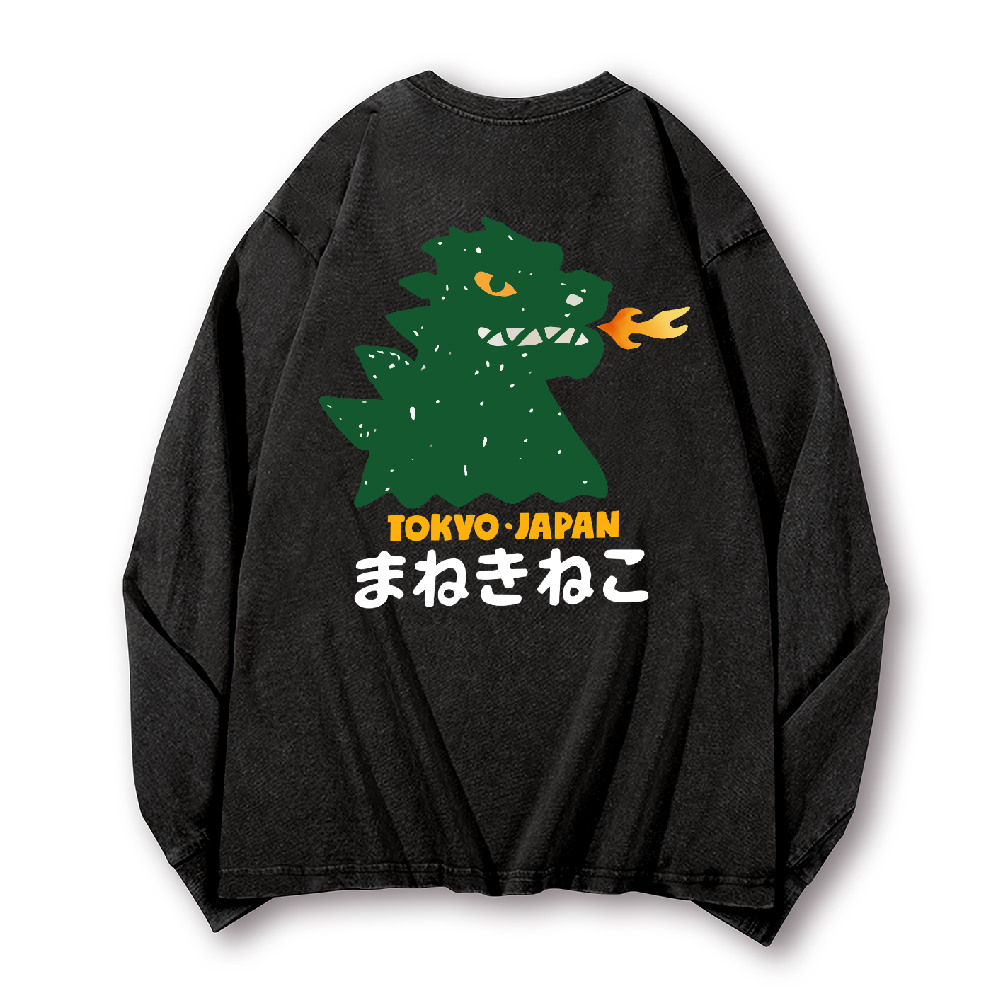 Godzilla Monster Tokyo Japan Vintage Washed Cotton Back Art Long-sleeve T-shirt