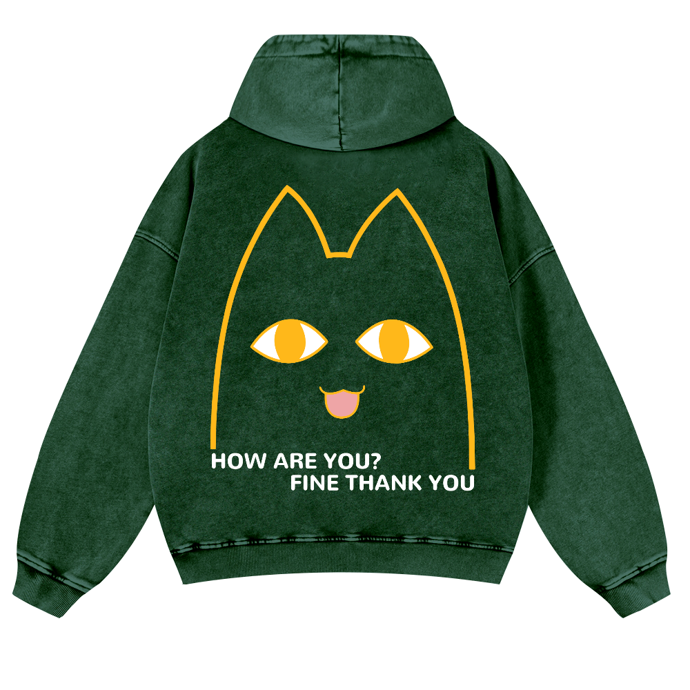 Cat Vintage Washed Cotton Back Art Hoodie