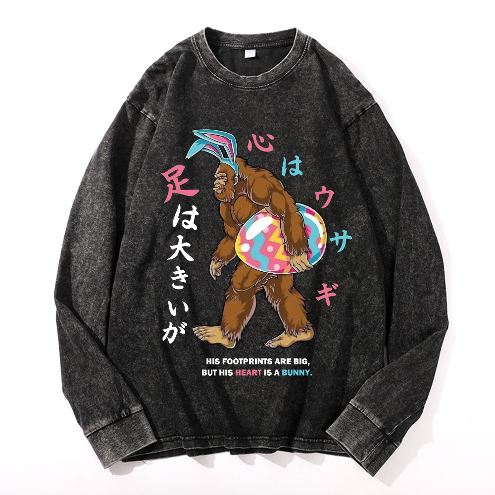 Easter Bigfoot Vintage Cotton Wash Long-sleeve T-shirt