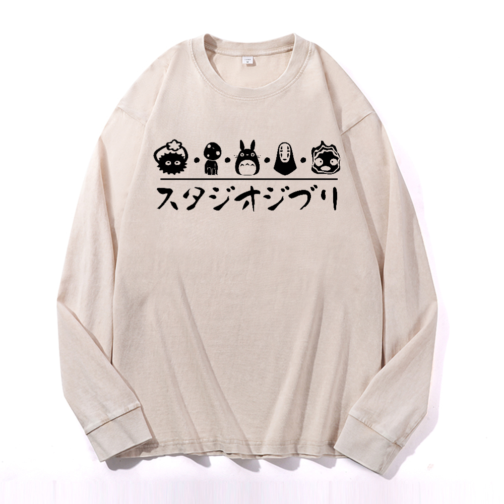 Ghibli Totoro No Face Kaonashi Vintage Cotton Wash Long-sleeve T-shirt