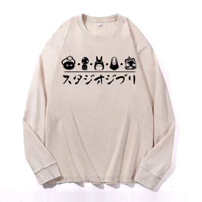 Ghibli Totoro No Face Kaonashi Vintage Cotton Wash Long-sleeve T-shirt