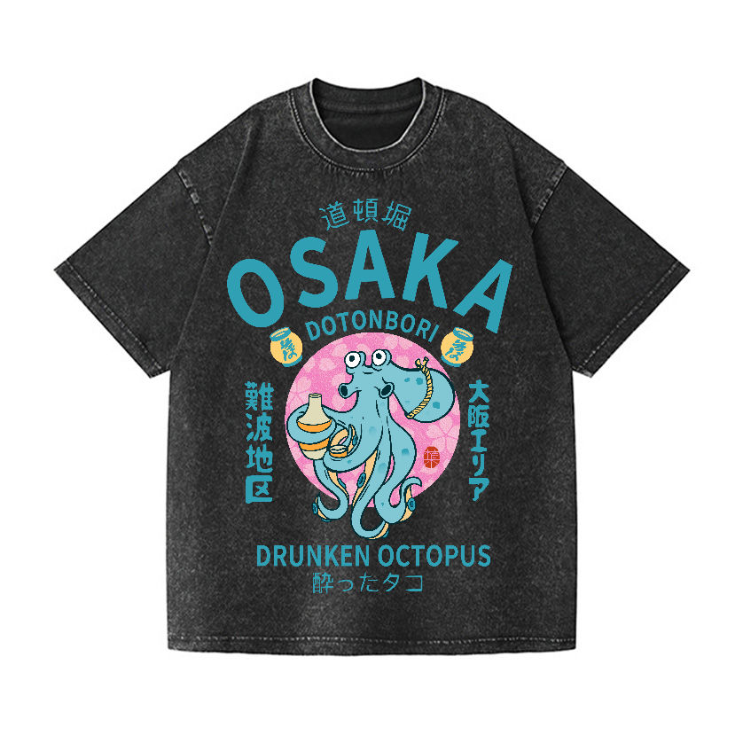 Osaka Dotonbori Drunken Octopus Vintage Wash Japanese Design T-Shirt