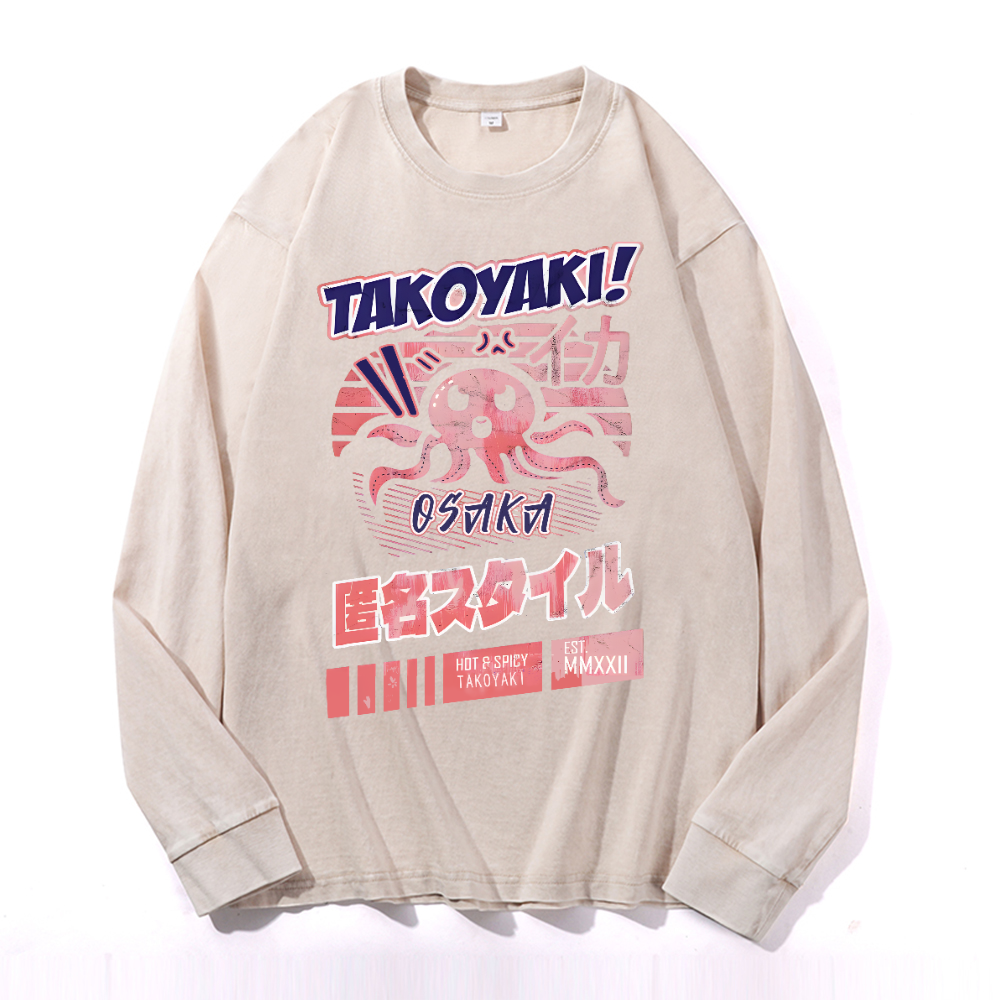 Takoyaki Octpous Vintage Cotton Wash Crewneck Sweatshirt