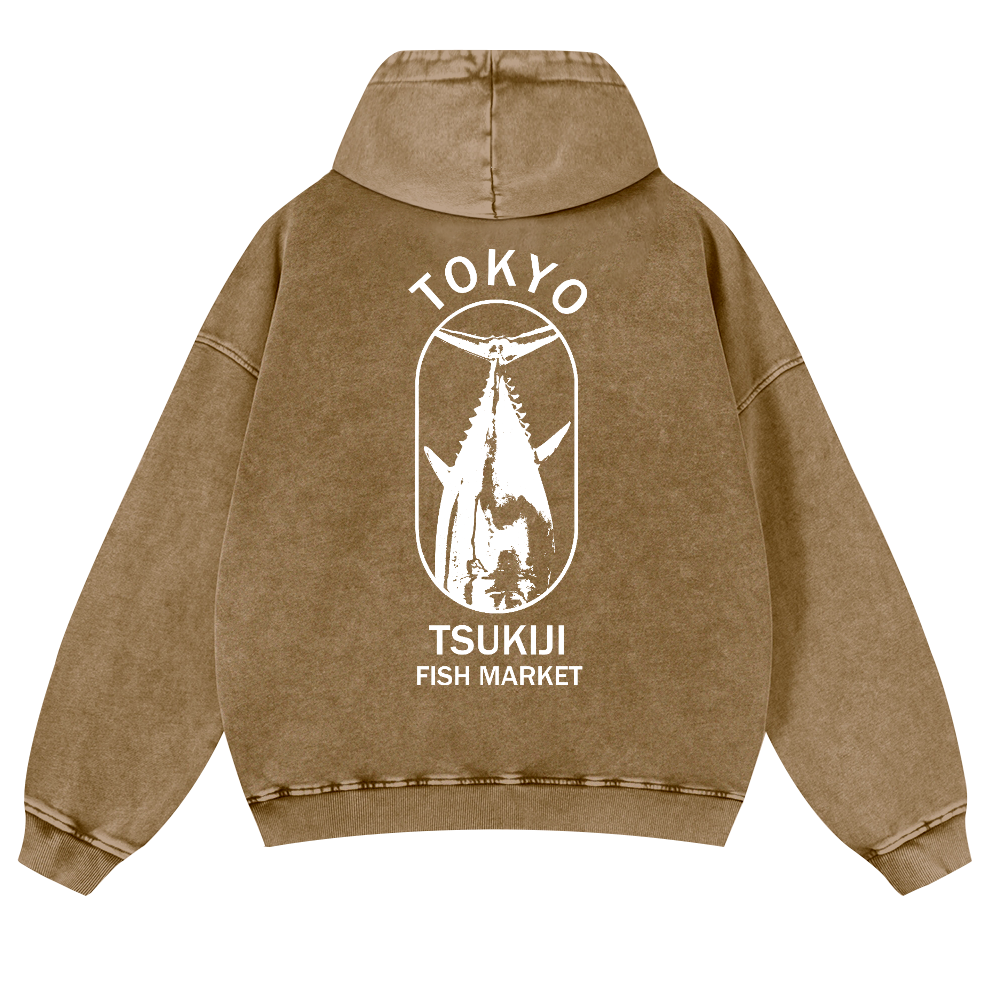 Tokyo Vintage Washed Cotton Back Art Hoodie