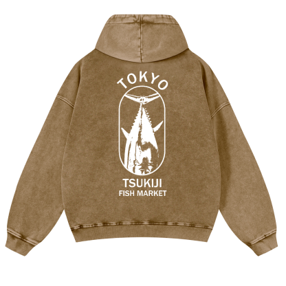 Tokyo Vintage Washed Cotton Back Art Hoodie