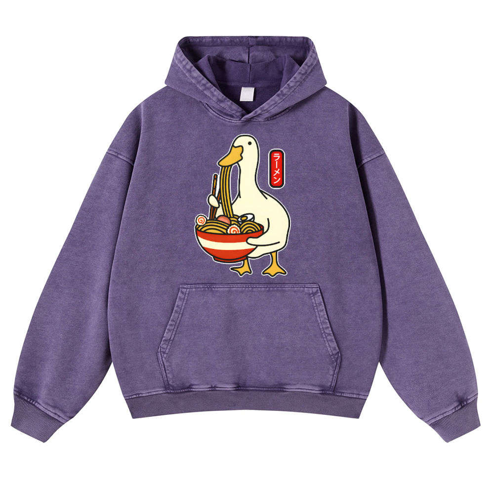 Duck and Ramen Vintage Washed Thick Cotton Hoodie