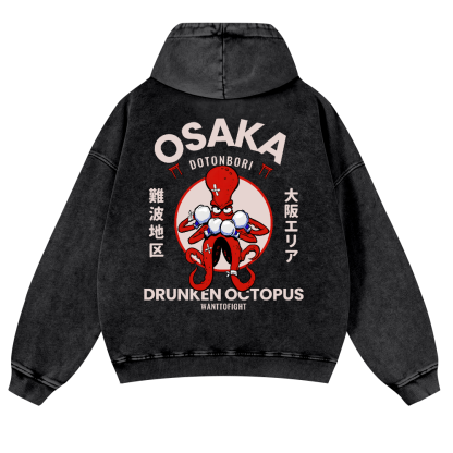 Osaka Drunken Vintage Washed Cotton Back Art Hoodie
