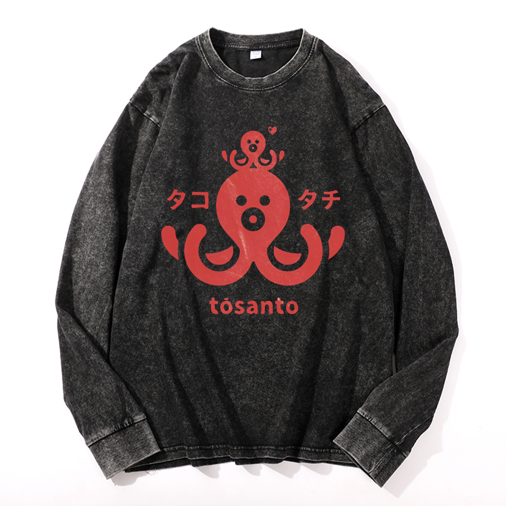 Tosanto Octopus Vintage Cotton Wash Crewneck Sweatshirt