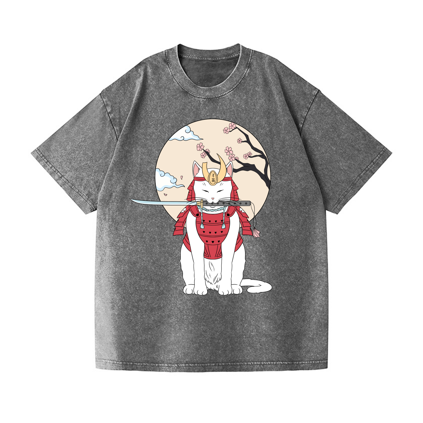 Samurai Cat Vintage Wash Japanese Design T-Shirt