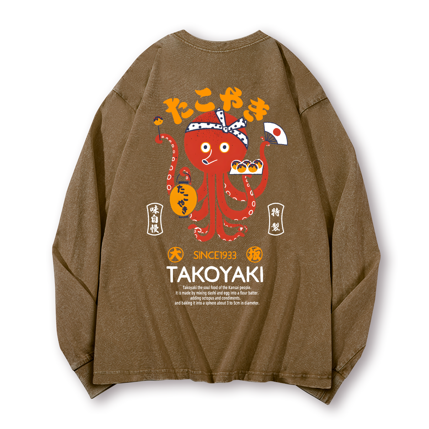 Takoyaki Octopus Vintage Washed Cotton Back Art Long-sleeve T-shirt