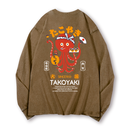 Takoyaki Octopus Vintage Washed Cotton Back Art Long-sleeve T-shirt