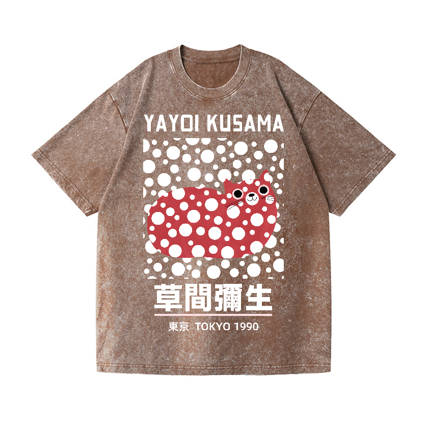 Yayoi Kusama Cat Vintage Wash Japanese Design T-Shirt