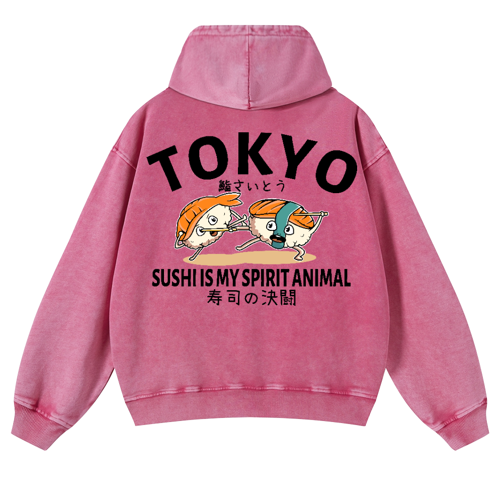 Sushi Vintage Washed Cotton Back Art Hoodie