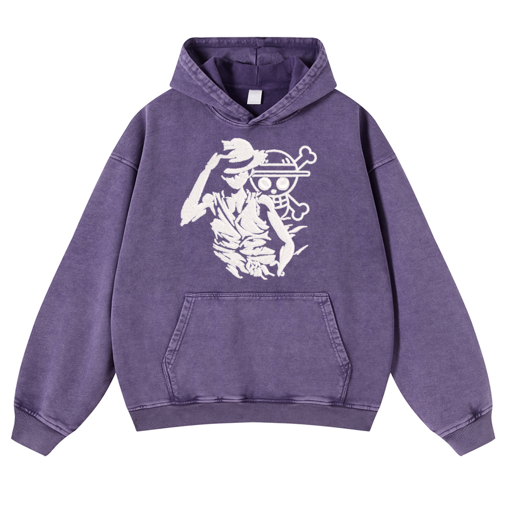 One Piece Vintage Washed Thick Cotton Hoodie