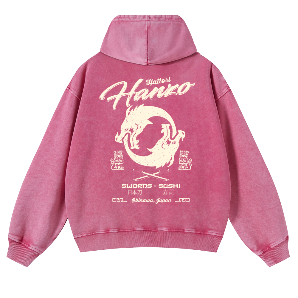 Okinawa Japan Hattori Hanzo Vintage Washed Cotton Back Art Hoodie