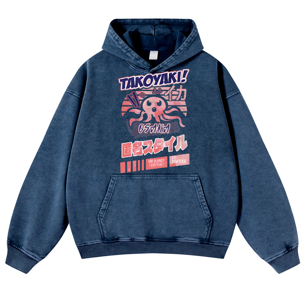 Takoyaki Octopus Vintage Washed Thick Cotton Hoodie