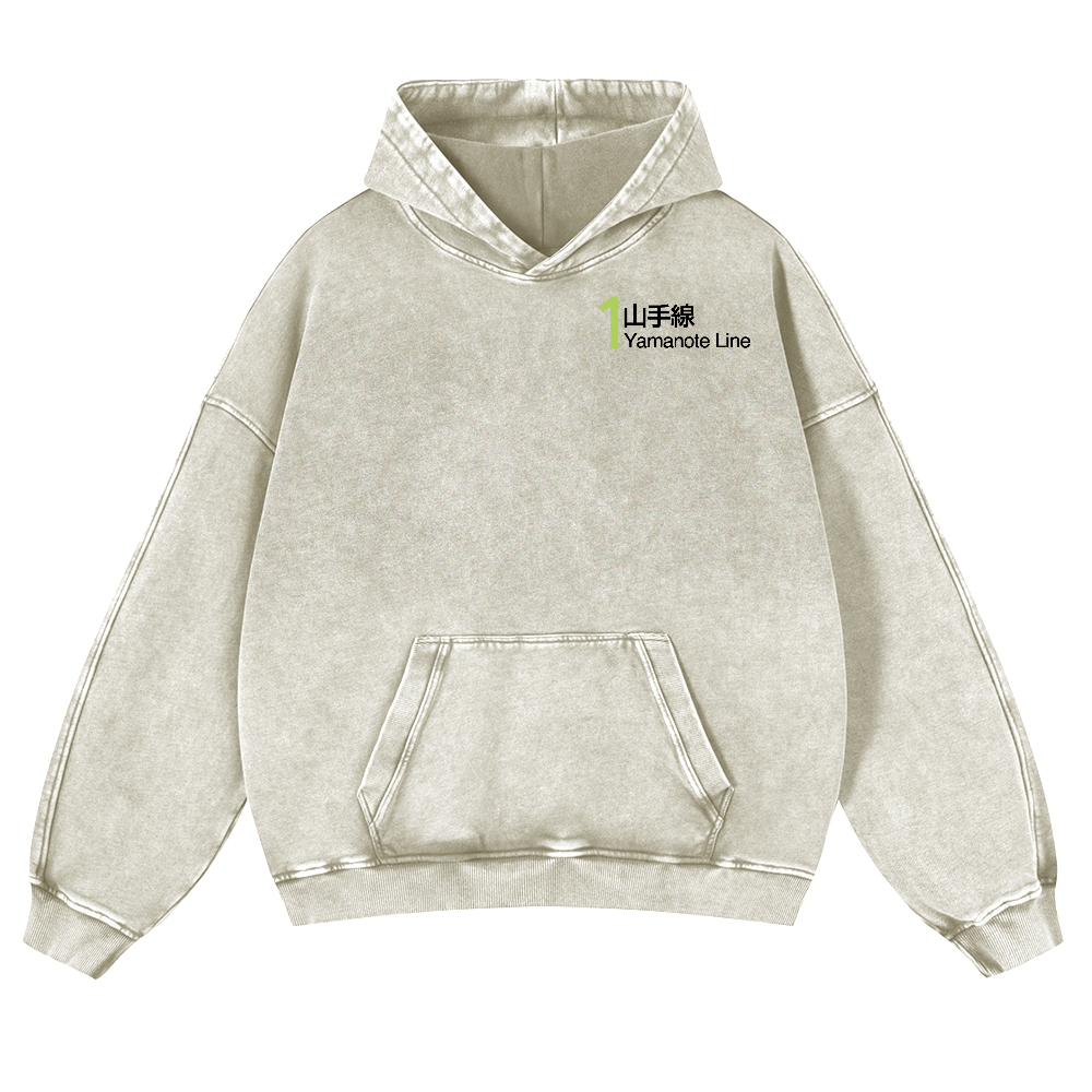 Yamanote Line for Shinjuku & Ikebukuro & Ueno Vintage Washed Cotton Back Art Hoodie