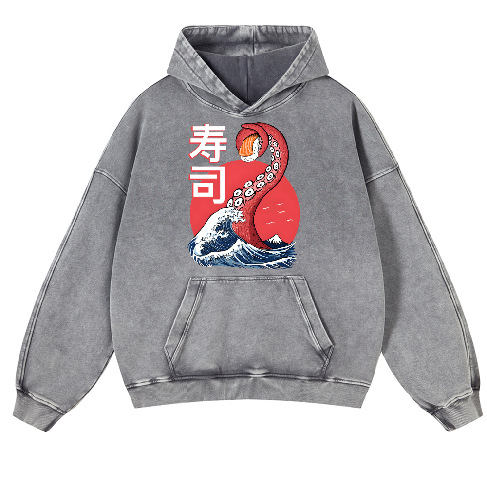Sushi Octopus Vintage Washed Thick Cotton Hoodie