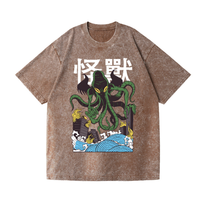 Octopus Monster Vintage Wash Japanese Design T-Shirt