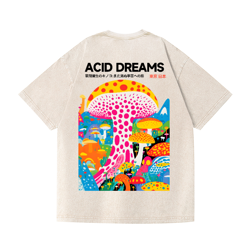 Yayoi Kusama Mushroom Vintage Wash Japanese Design Back Art T-Shirt