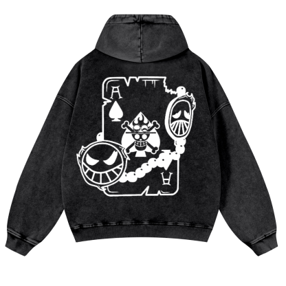 One Piece Vintage Washed Cotton Back Art Hoodie