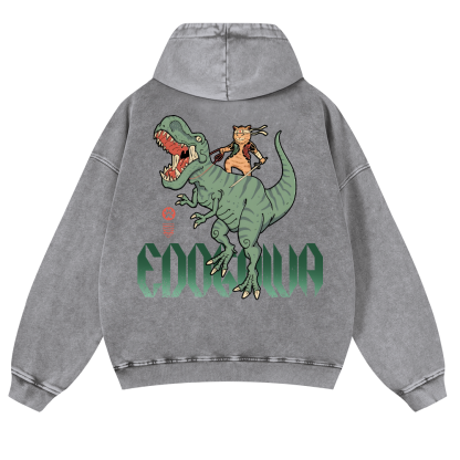 Cat T-Rex Vintage Washed Cotton Back Art Hoodie