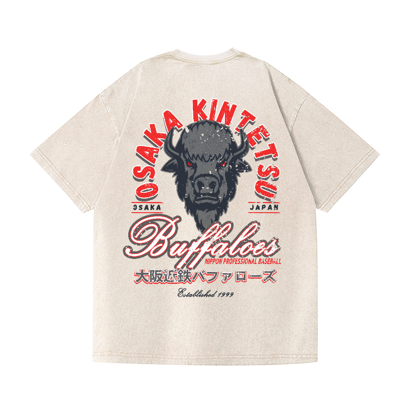 Osaka Kintetsu Buffaloes Vintage Wash Japanese Design Back Art T-Shirt