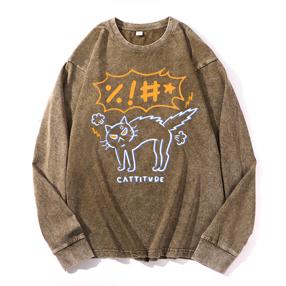 Cattitude Vintage Cotton Wash Crewneck Sweatshirt