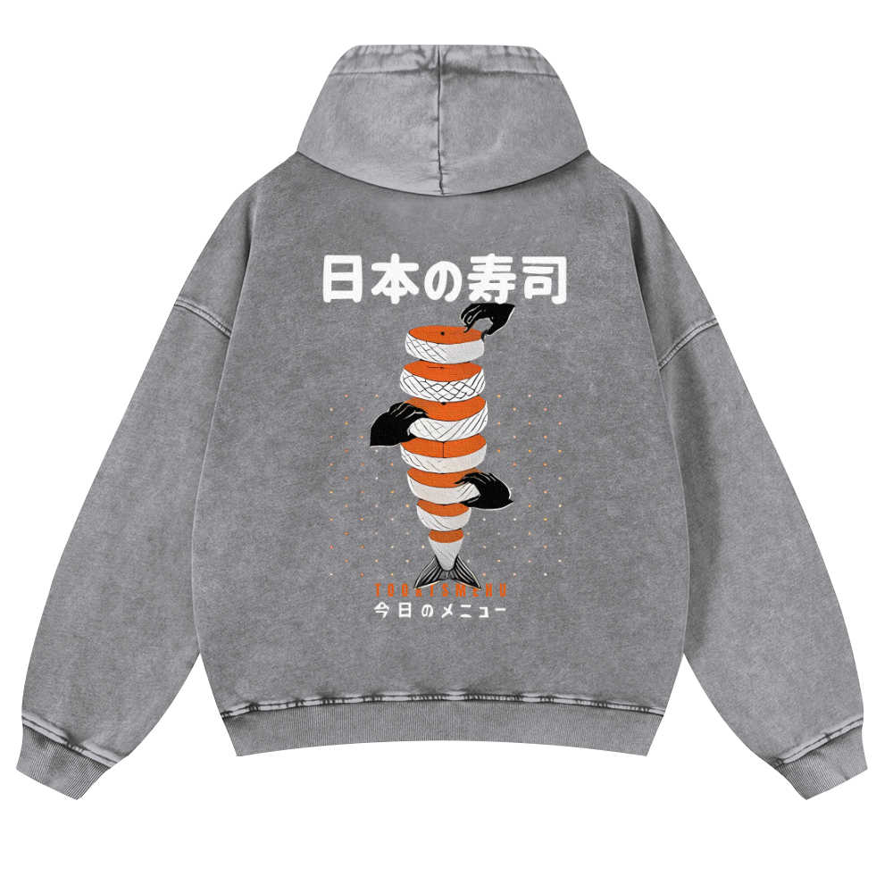 Delicious Salmon Sushi Vintage Washed Cotton Back Art Hoodie
