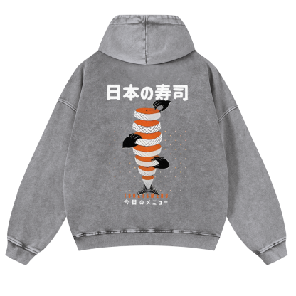 Delicious Salmon Sushi Vintage Washed Cotton Back Art Hoodie