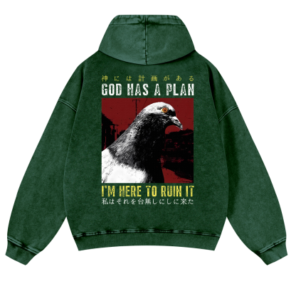 Pigeon Vintage Washed Cotton Back Art Hoodie