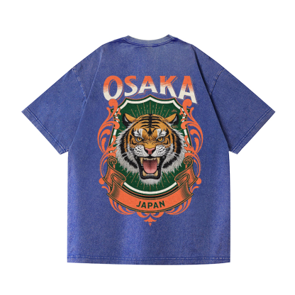 Osaka Tiger Vintage Wash Japanese Design Back Art T-Shirt