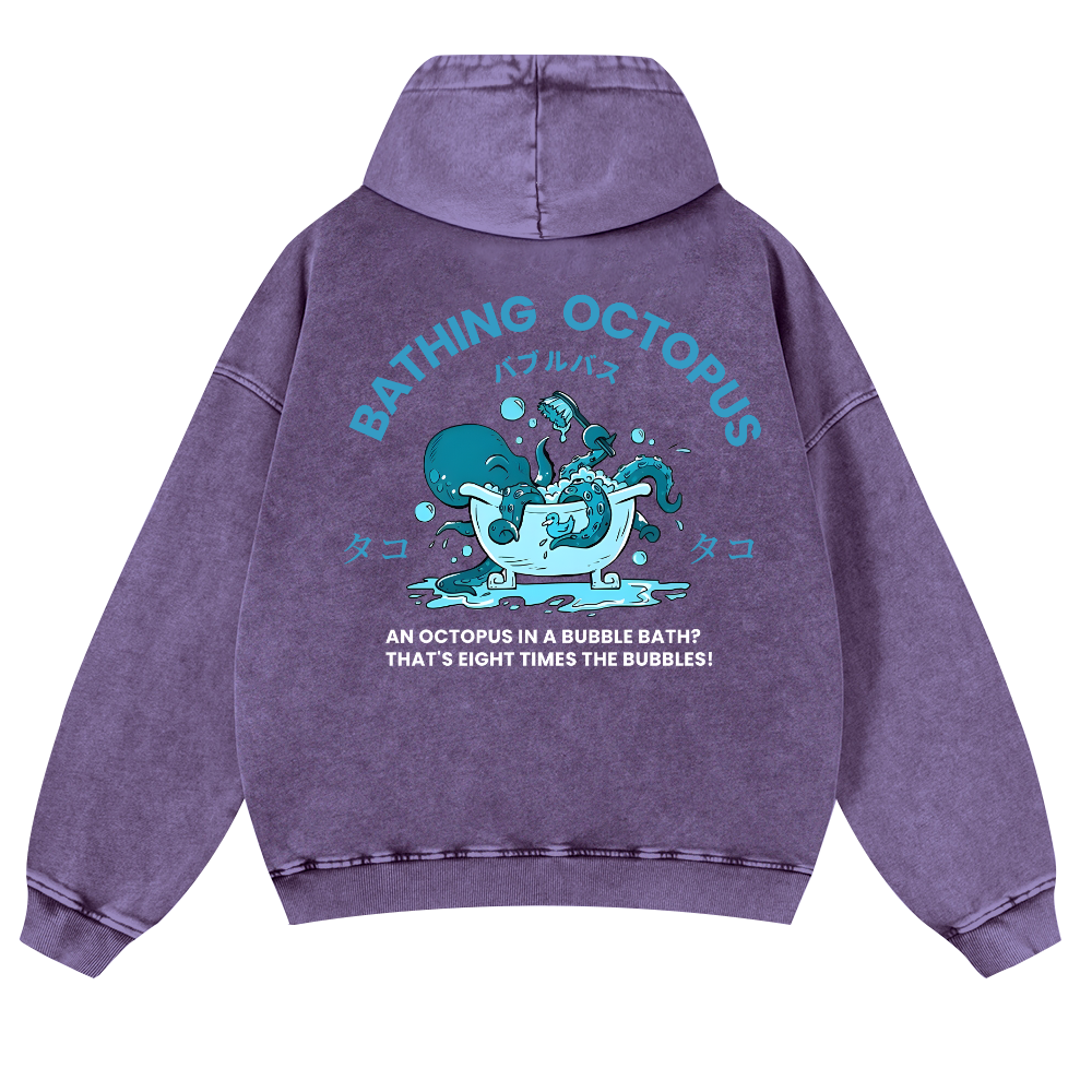 Bubble Bath Octopus Vintage Washed Cotton Back Art Hoodie