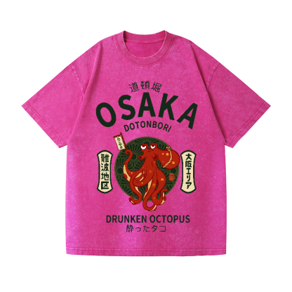 Osaka Dotonbori Drunken Octopus Vintage Wash Japanese Design T-Shirt
