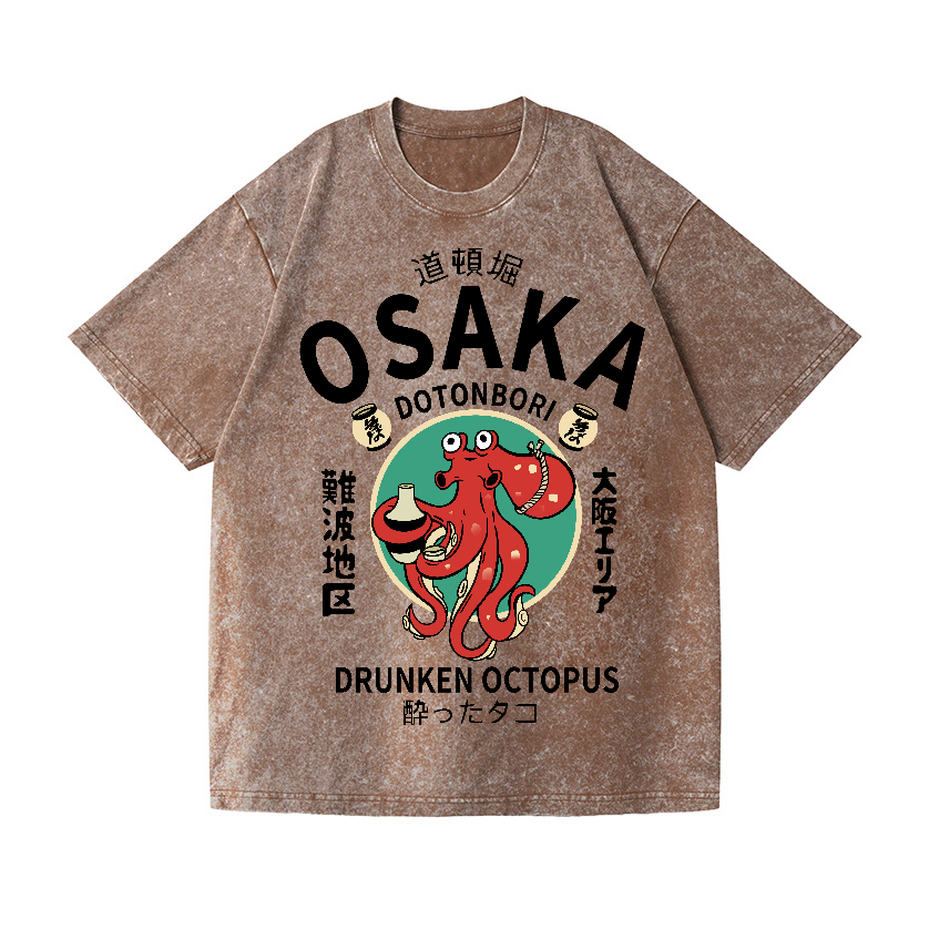 Osaka Dotonbori Drunken Octopus Vintage Wash Japanese Design T-Shirt