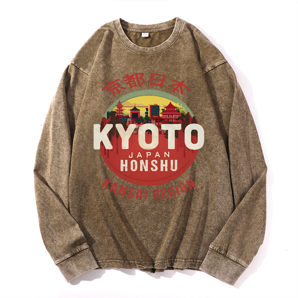 Kyoto Japan Honshu Kansai Region Vintage Cotton Wash Crewneck Sweatshirt