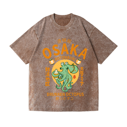 Osaka Dotonbori Drunken Octopus Vintage Wash Japanese Design T-Shirt