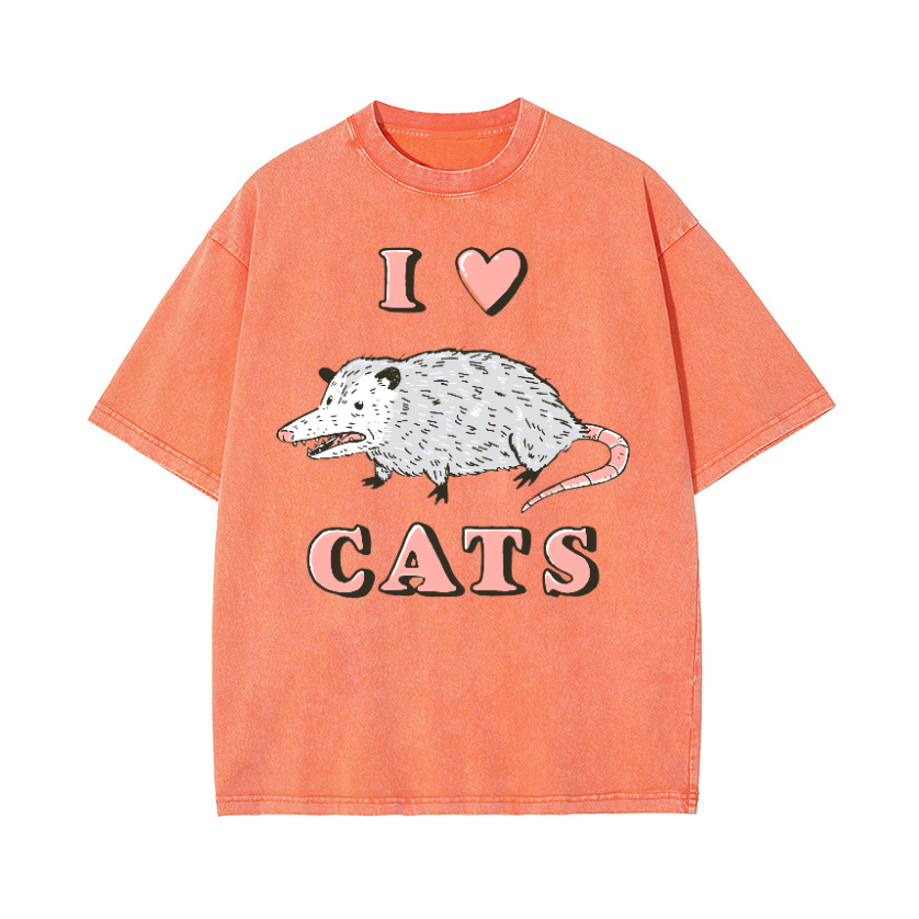 I LOVE CATS Vintage Wash Japanese Design T-Shirt