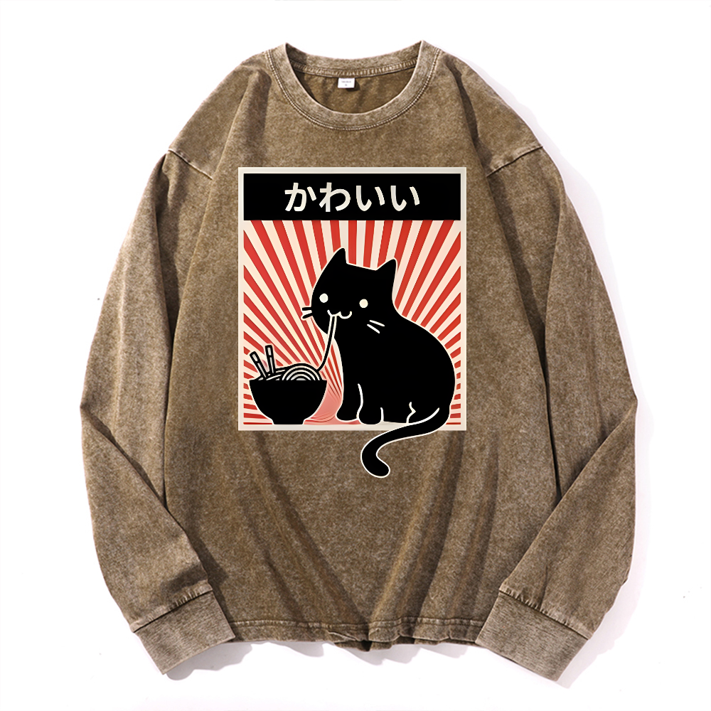 Cat Vintage Cotton Wash Crewneck Sweatshirt