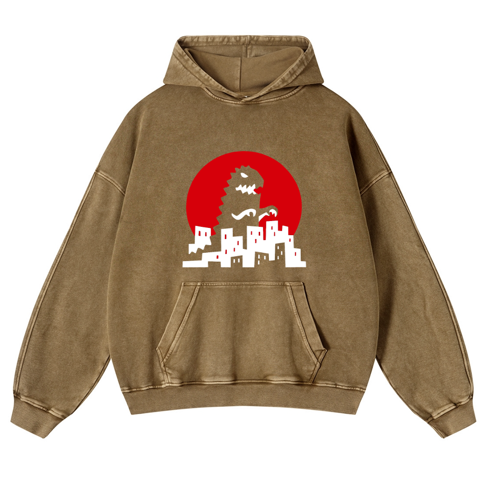 Godzilla Vintage Washed Thick Cotton Hoodie