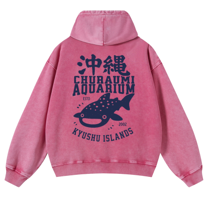 Okinawa Churaumi Aquarium Kyushu Islands Fish Vintage Washed Cotton Back Art Hoodie