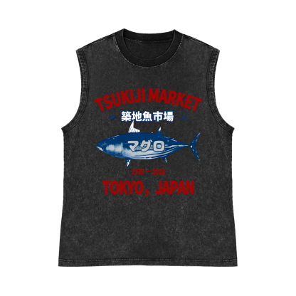 Tsukiji Market Pure Cotton Wash-Dyed Sleeveless Tank Top