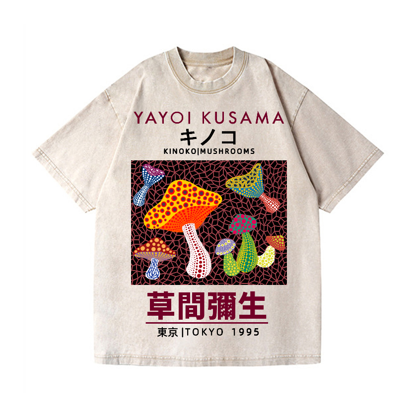 Yayoi Kusama Mushroom Vintage Wash Japanese Design T-Shirt