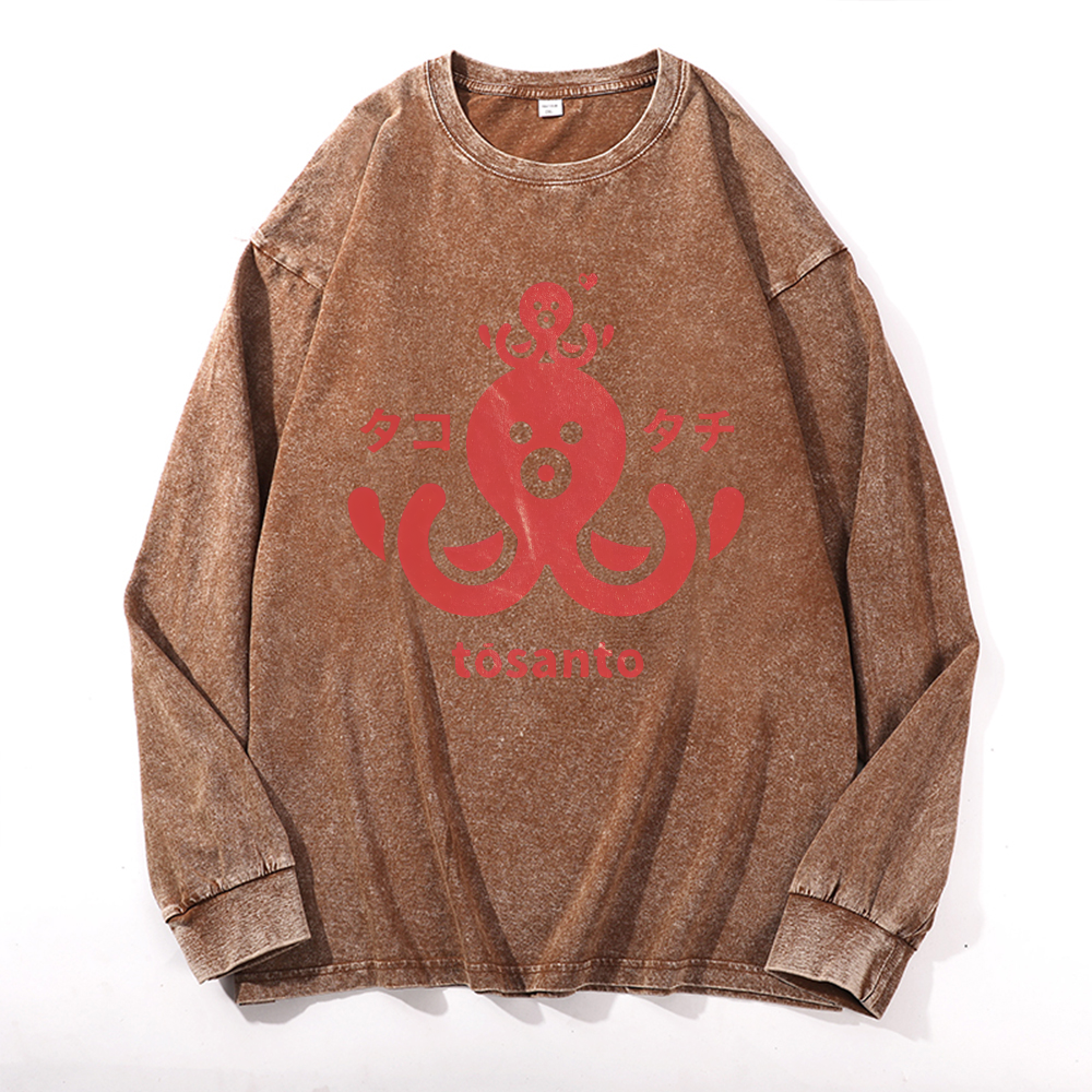 Tosanto Octopus Vintage Cotton Wash Crewneck Sweatshirt