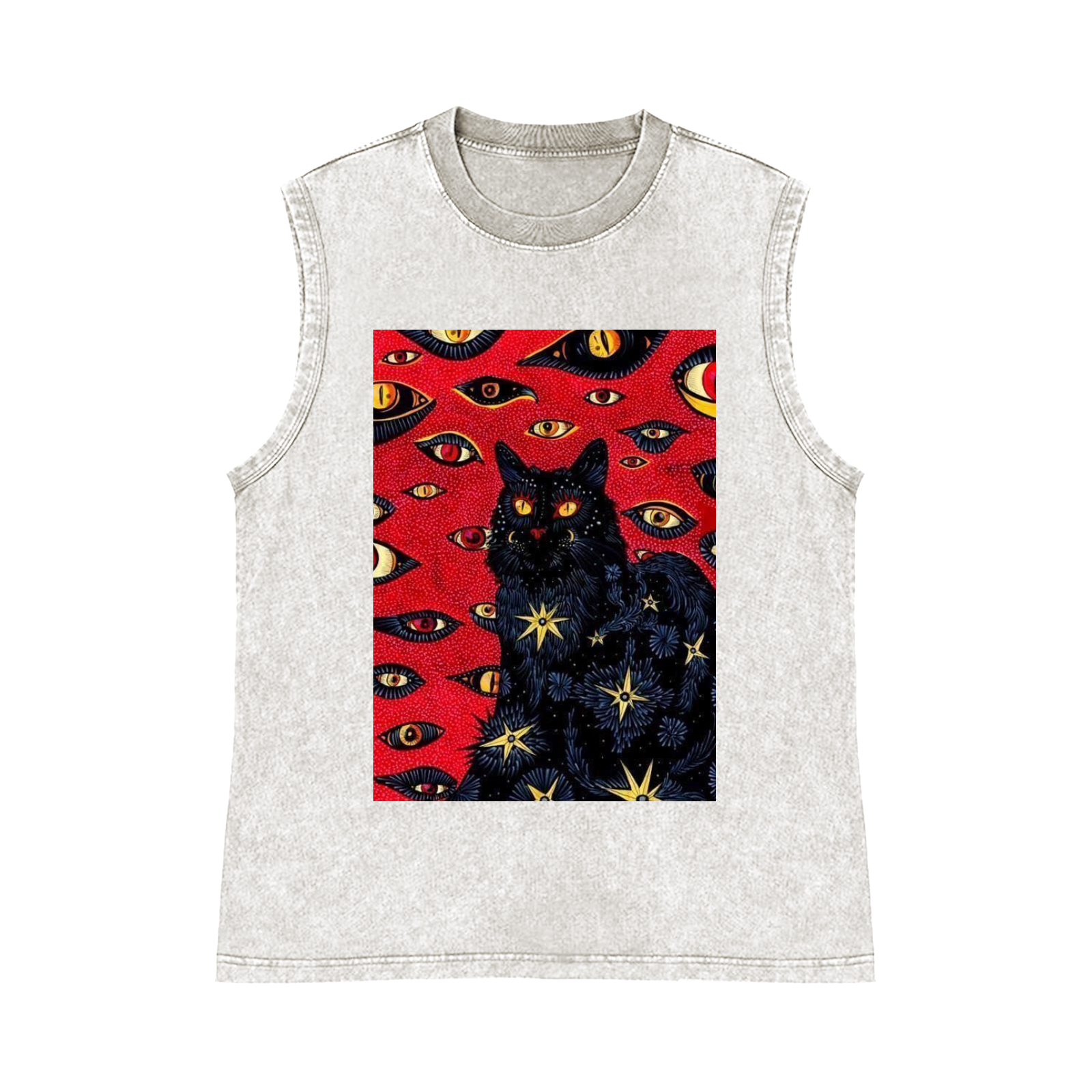 Cat Pure Cotton Wash-Dyed Sleeveless Tank Top