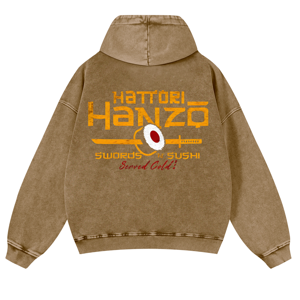 Okinawa Hattori Hanzo Sushi Vintage Washed Cotton Back Art Hoodie