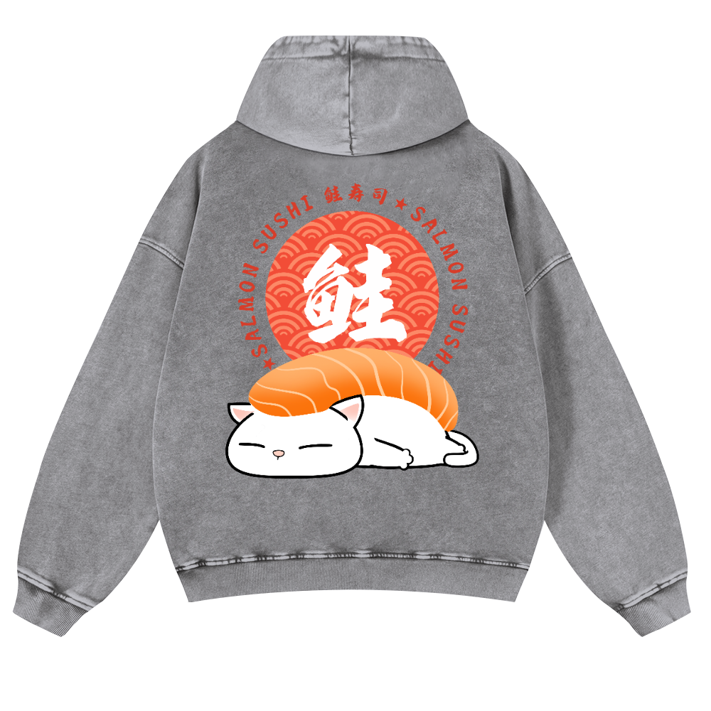 Sushi Cat Vintage Washed Cotton Back Art Hoodie