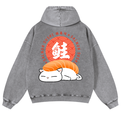 Sushi Cat Vintage Washed Cotton Back Art Hoodie